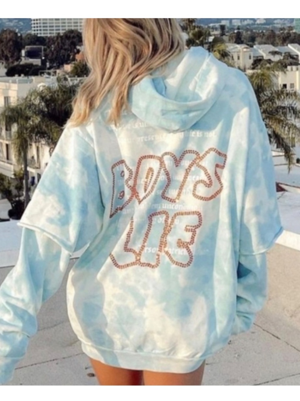 Boys Lie Light Blue Tie-Dye Hoodie with Rhinestone Logo